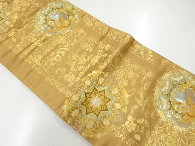 JAPANESE KIMONO / VINTAGE FUKURO OBI / WOVEN FLOWER & BIRD